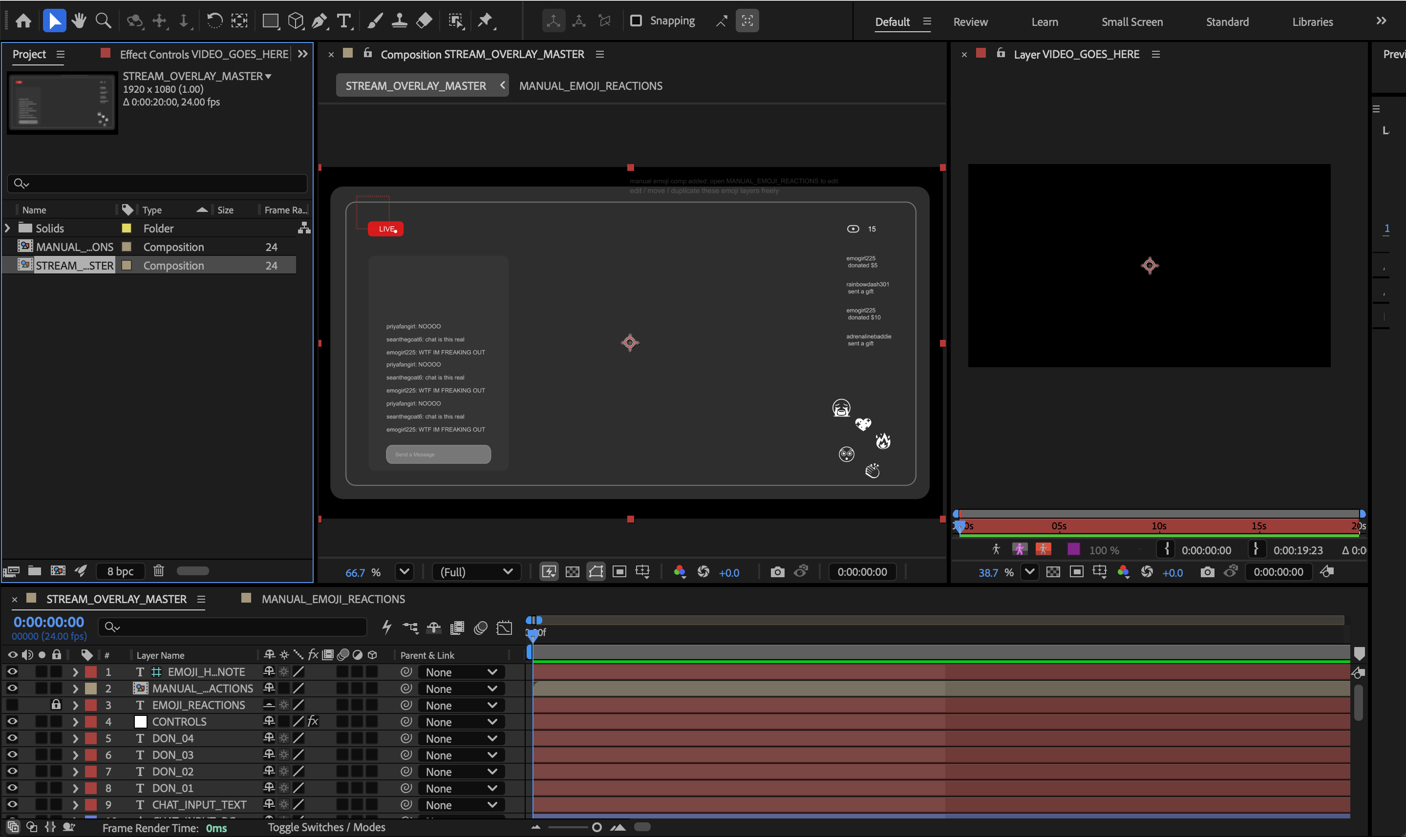 After Effects deliverable — modular comp file with labeled layers and customizable components